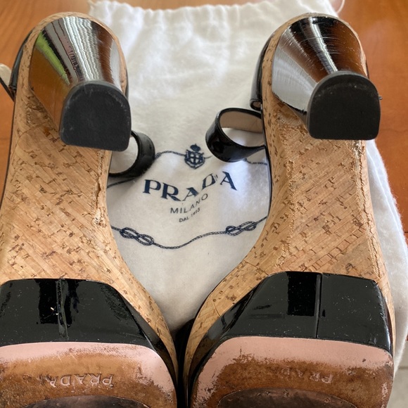 Prada - Black Patent Leather Cork Platform Heel (EU 39 / US 8.5) - Picture 12 of 13